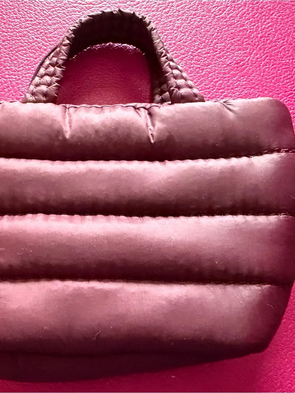 Lands' End Quilted Puffer mini Tote in lush burgundy